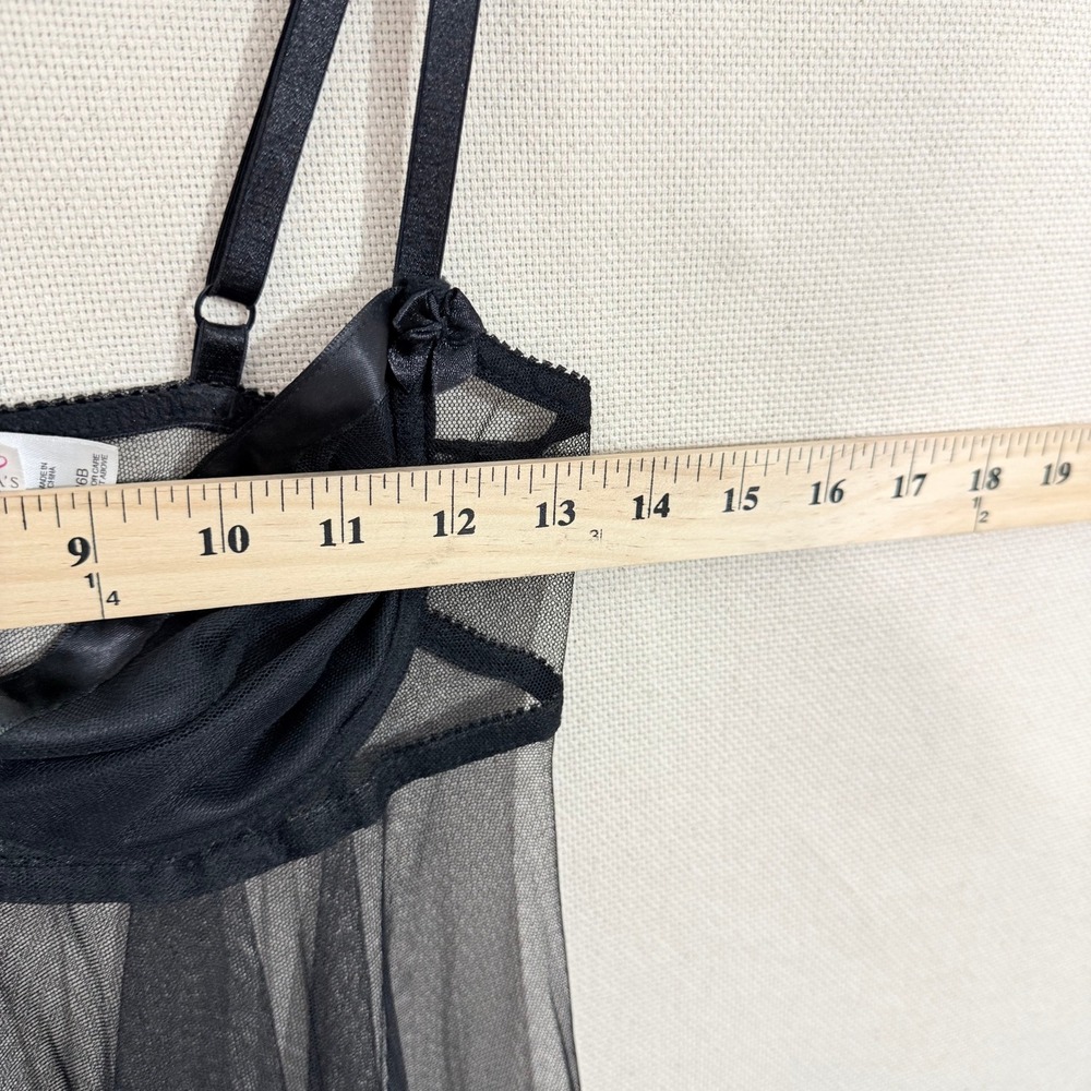 Victorias Secret Black Sheer Mesh Babydoll Lingerie Satin Trim Underwire 36B - Picture 4 of 5